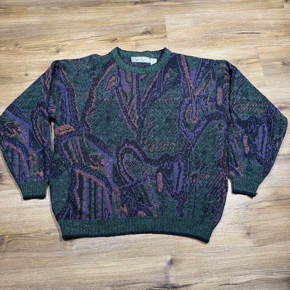 Bugle Boy Other - Vintage Bugle Boy Sweater Abstract Paisley Green Purple Print Streetwear Mens XL